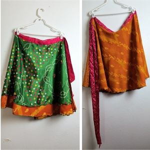 Wevez Silk Sari Wrap Magic Skirt Women's OSFM Reversible Yellow Mustard …